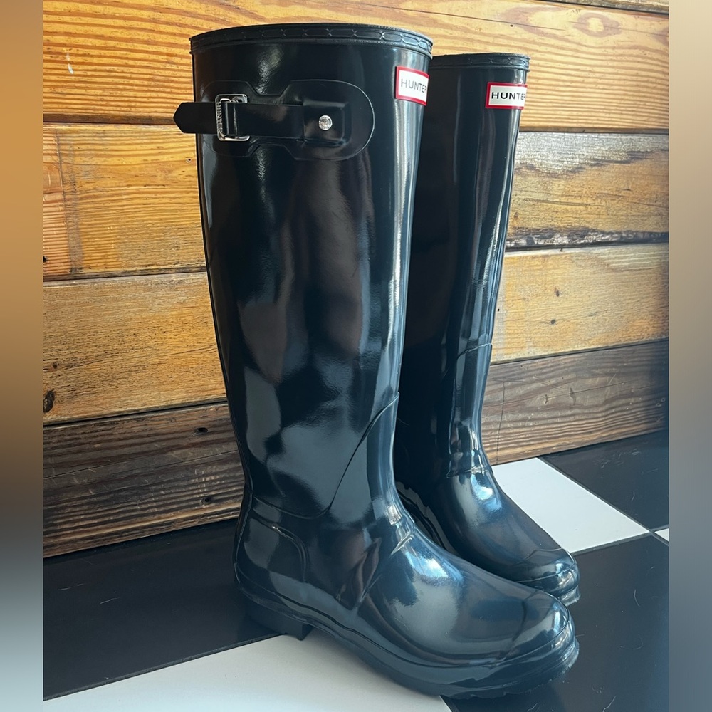 Hunter Glossy charcoal Gray Rain Boots